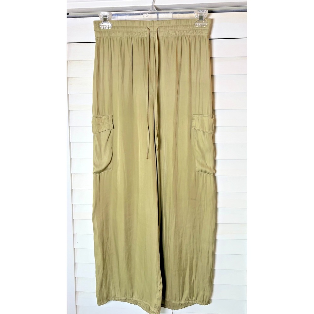 New Silky Drawstring Waist Wide Leg Cargo Pants, Flowy, Boho Summer  | M/L